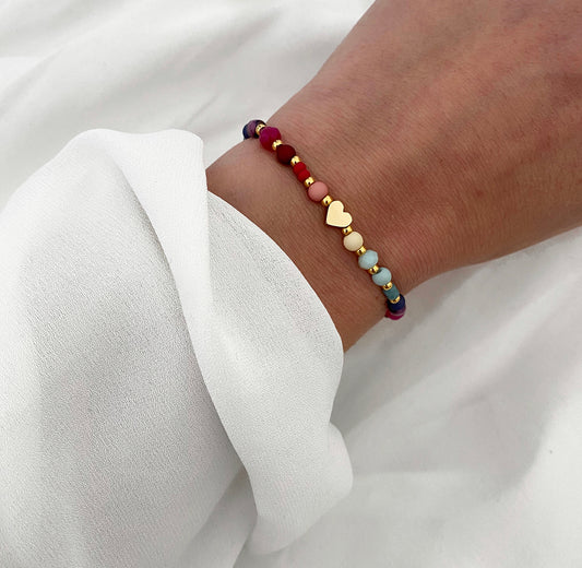 Perlenarmband Herz Regenbogen