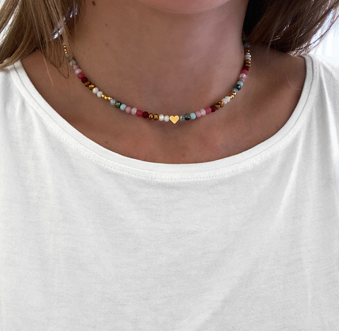 Perlenkette Herz bunt