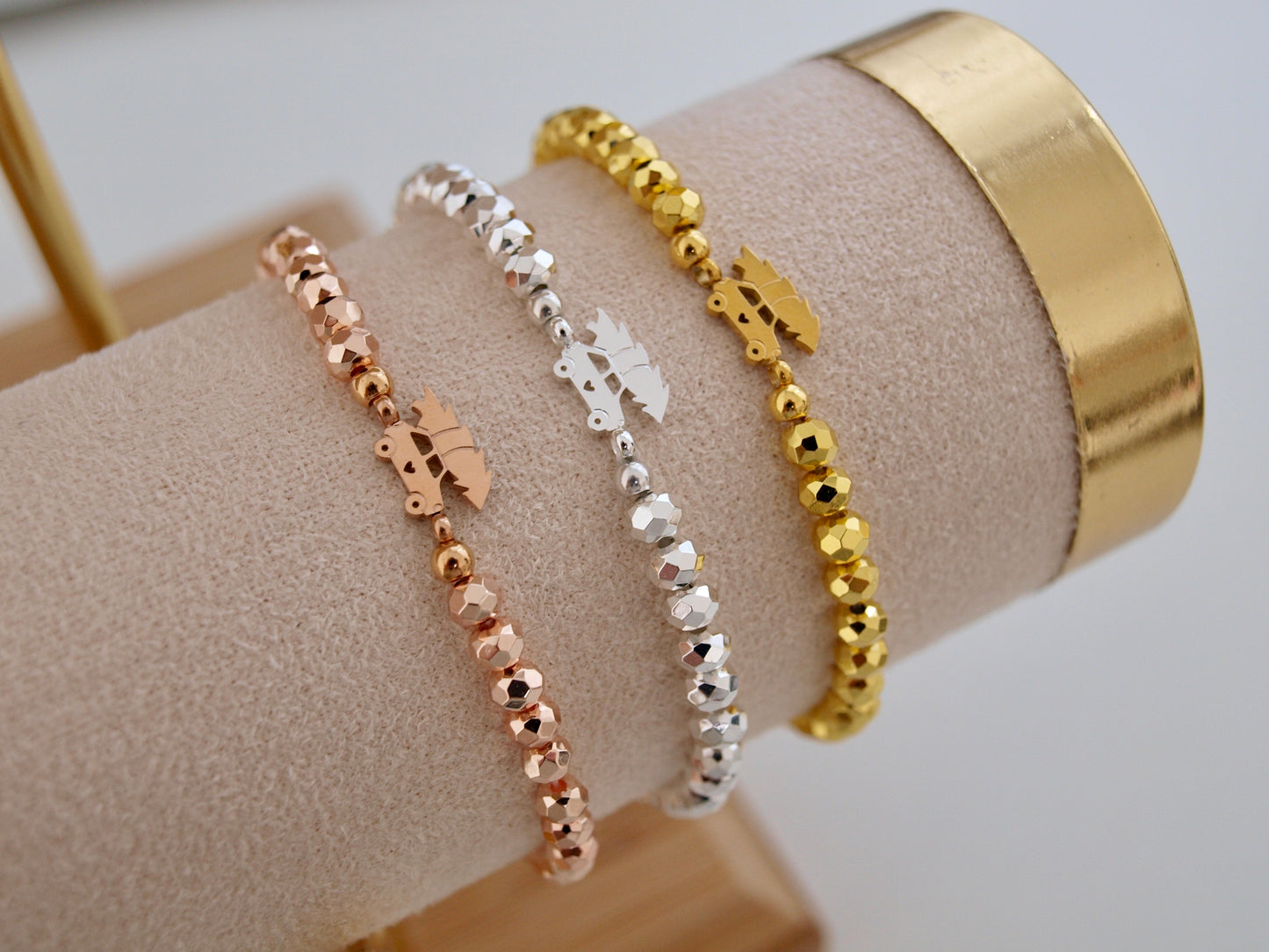 Perlenarmband Weihnachtsauto rosè gold