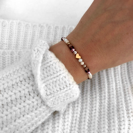 Perlenarmband Herz Taupe