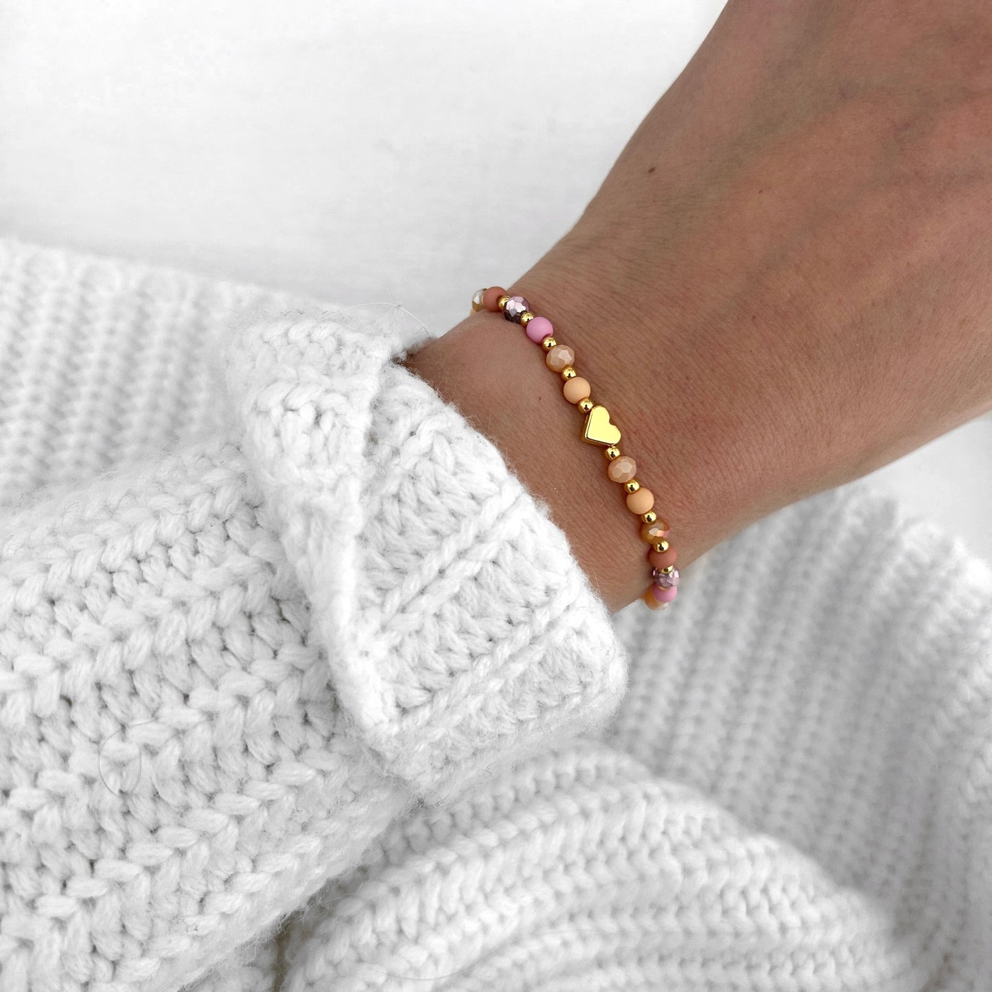 Perlenarmband Herz rosa