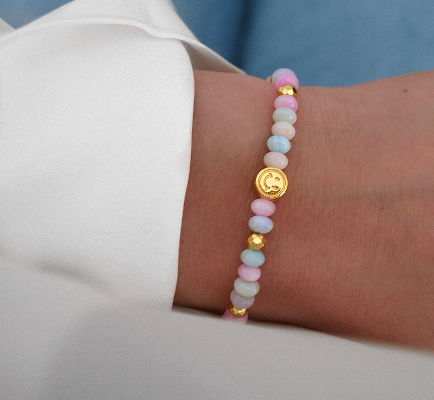 Perlenarmband Smiley Regenbogen