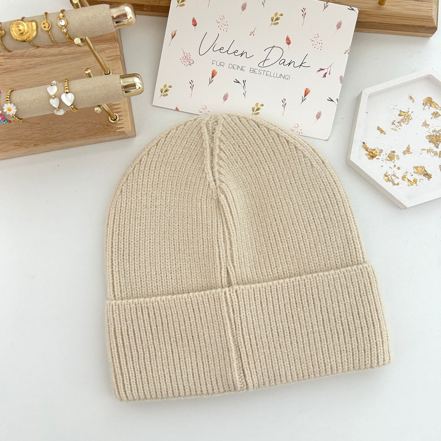 Mütze Herz Beige