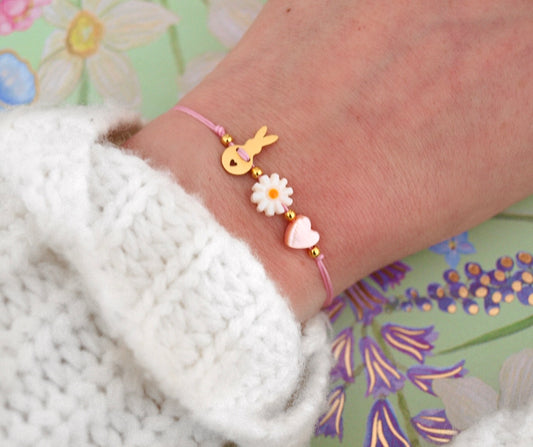 Armband Hase Gänseblümchen und Herz