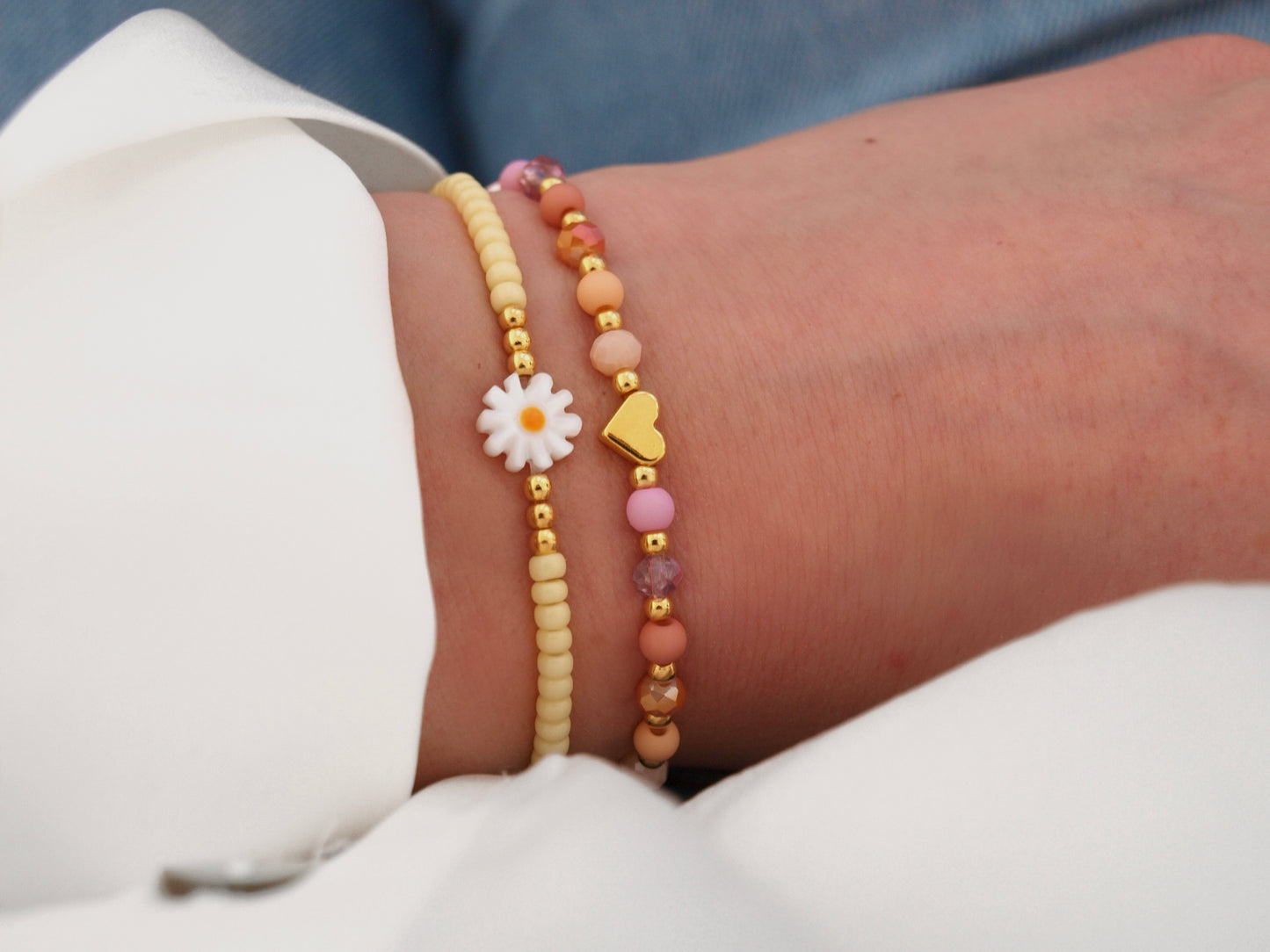 Perlenarmband Gänseblümchen Gelb