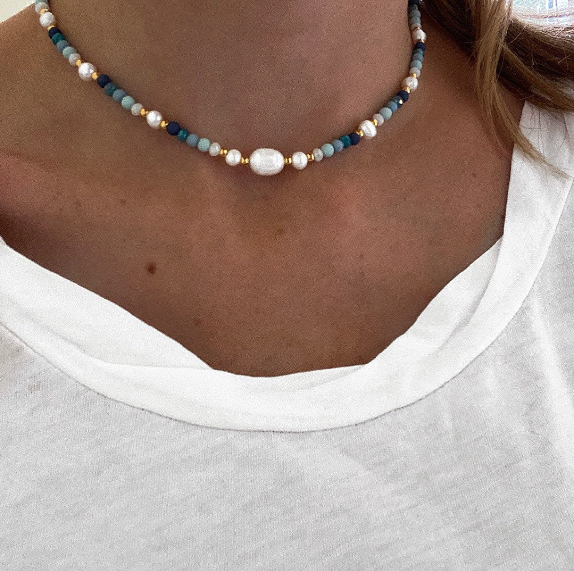 Perlenkette Blau Farbverlauf