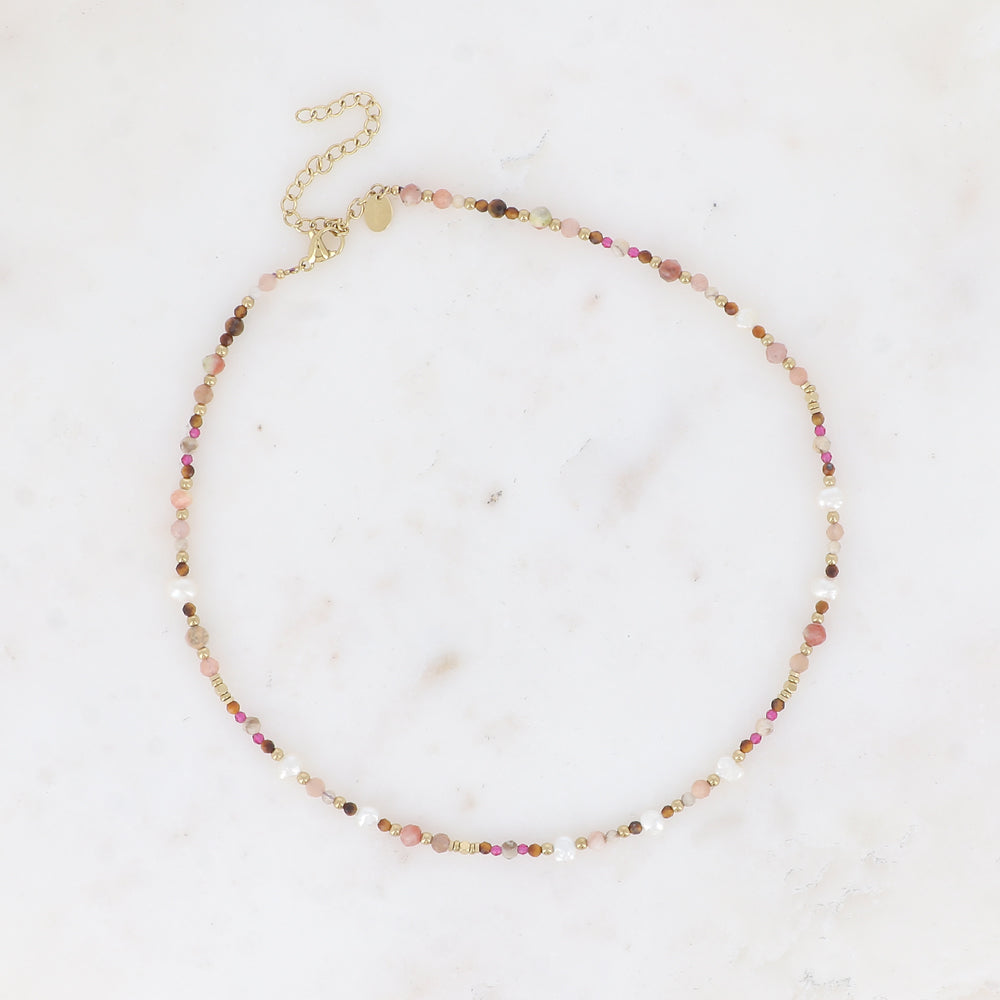 Halskette Naturstein Süßwasserperlen braun