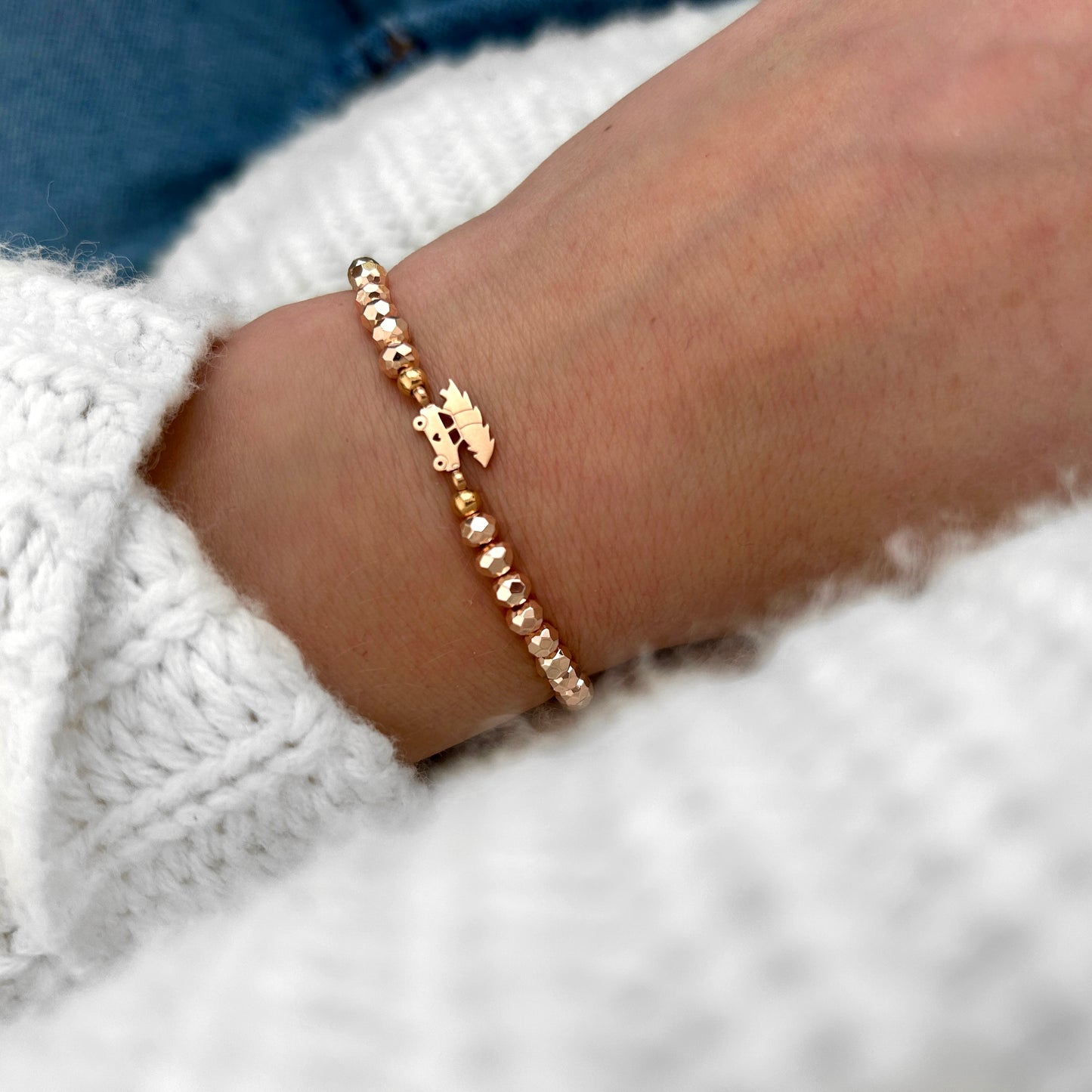 Perlenarmband Weihnachtsauto rosè gold