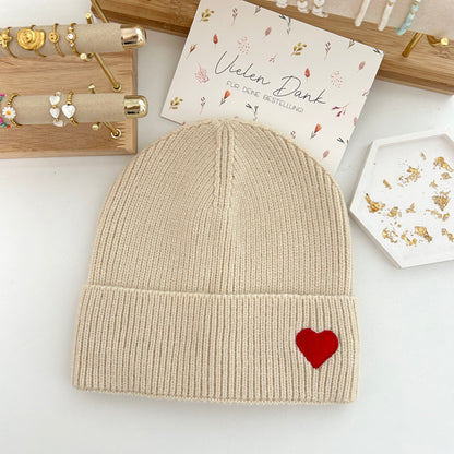 Mütze Herz Beige