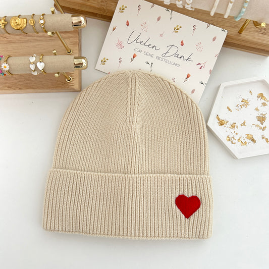 Mütze Herz Beige
